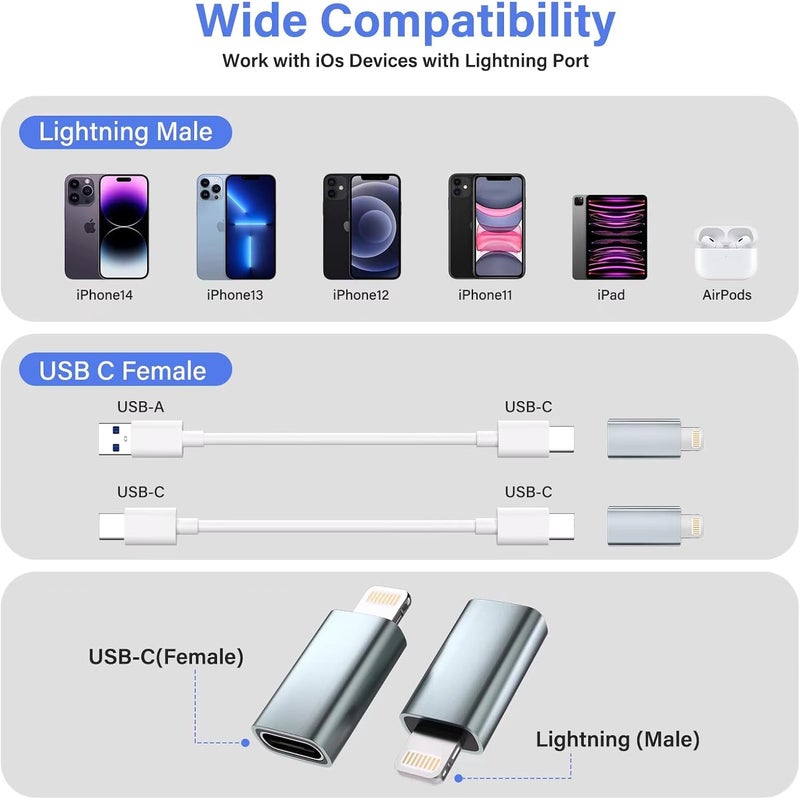 Thousover USB C Type C to Lightning Adapter （4 Pack） 1.8-2.2A 15W Fast Charging Support Data Sync,Lightning to USB Type C Cable Adapter for iPhone/iPad/for Airpods,with Anti-Lost Loop,Not for Audio/OTG, Gray - Image 5